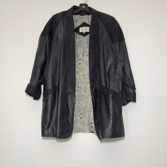 WINLIT LEATHER Vintage Black Patchwork Patterned Suede Coat Jacket Size M Medium - Picture 1 of 6